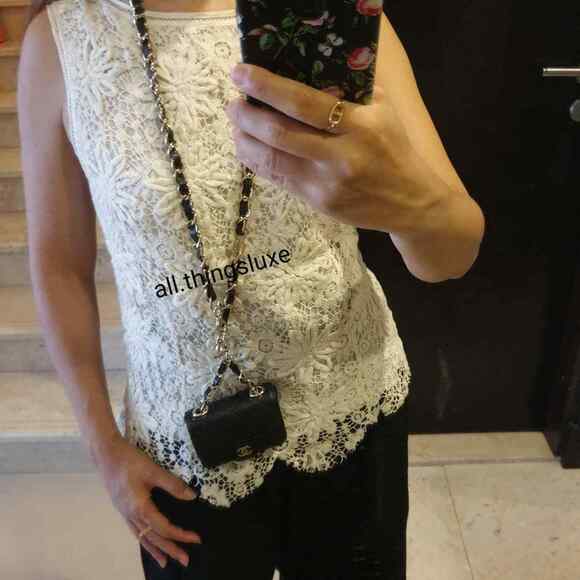 Chanel 21B Black Caviar Mini Chain Classic Gold Card Belt Waist Necklace Bag - Picture 4 of 12